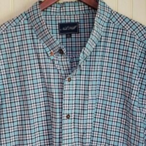 Nob Hill Shirt Mens 3XL Blue Plaid Short Sleeve Band Collar Button Up Casual